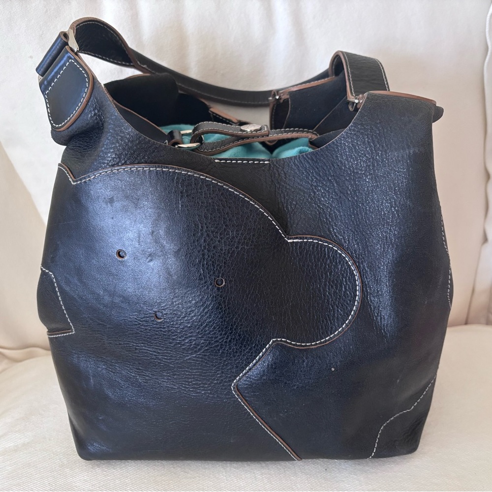 Tous Black Leather Shoulder Bag with Teal Dust Bag